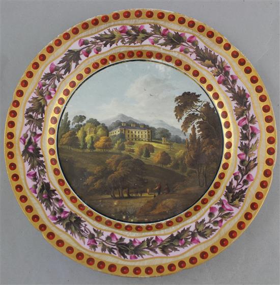 A Coalport outside decorated topographical plate and a Derby topographical plate, both c.1810, 22cm.